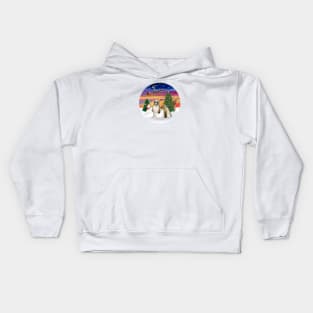 Santa's Sunset Take Off Featuring a Long Haired Brown and White Shih Tzu Kids Hoodie